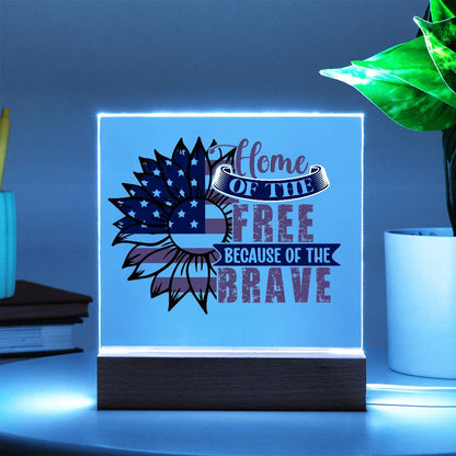 Patriotic Sunflower Home of the Free Because of the Brave Acrylic Plaque