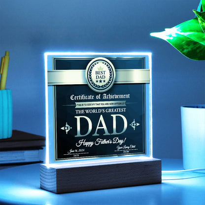 Certificate of Achievement for the World's Greatest Dad Personalized Acrylic Plaque