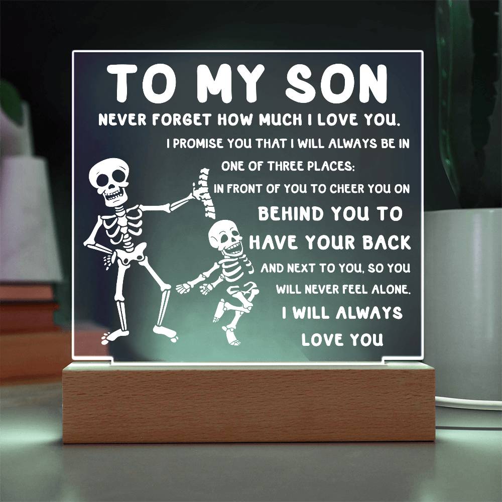 Son - Never Feel Alone Halloween Acrylic Square Plaque with LED Wooden Base