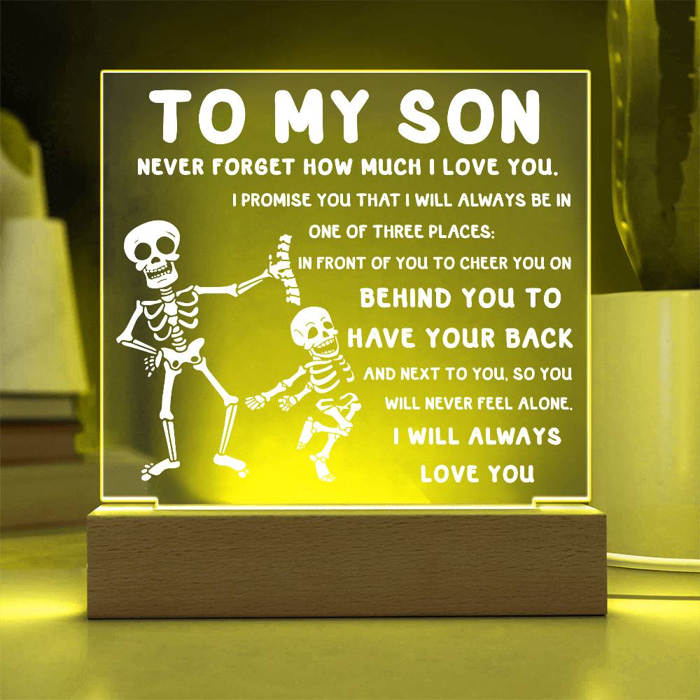 Son - Never Feel Alone Halloween Acrylic Square Plaque with LED Wooden Base