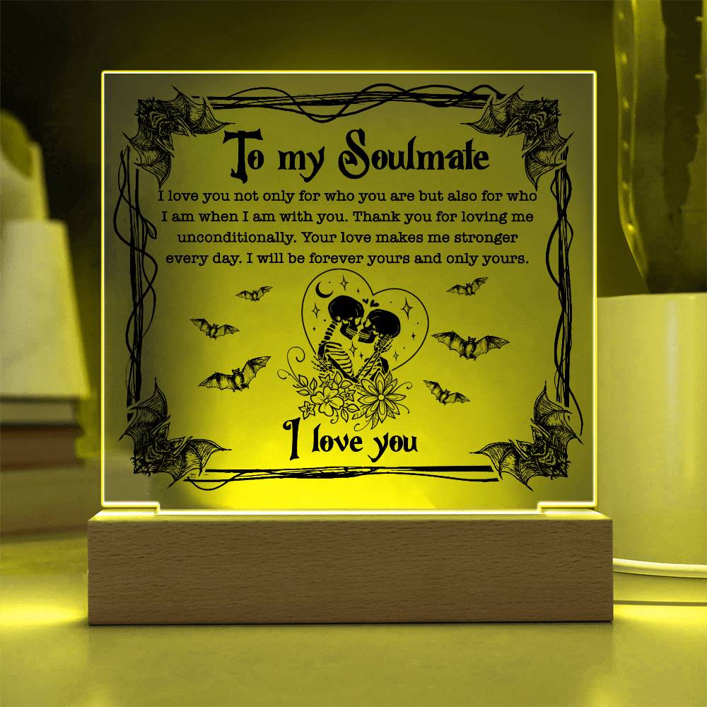 Soulmate - Forever Yours - Halloween Acrylic Square Plaque with LED Wooden Base