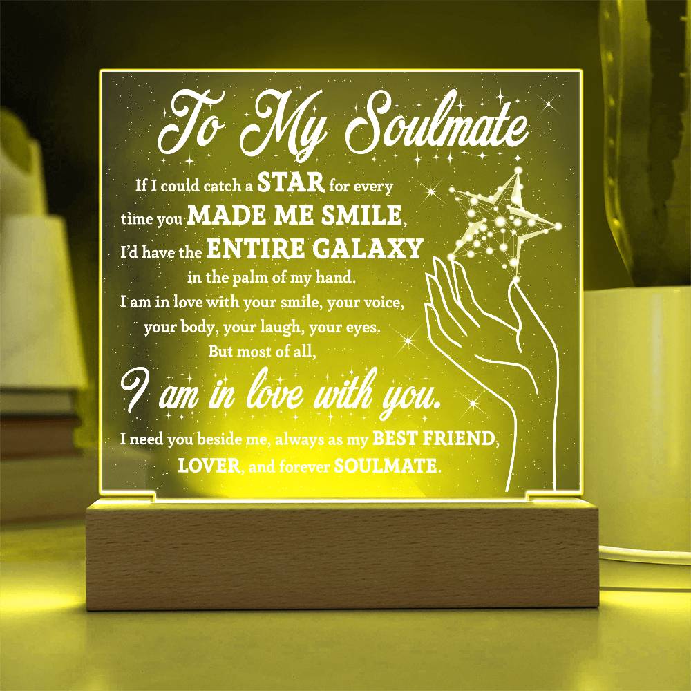 Soulmate Gift - Catch a Star Acrylic Plaque with Lighted LED Wooden Base