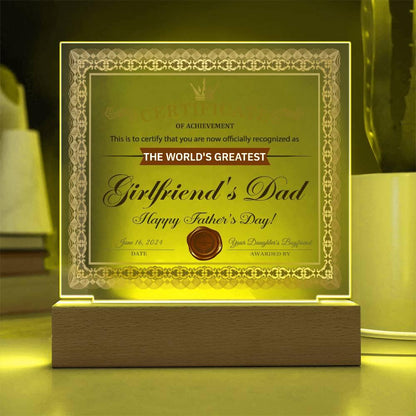 Father's Day Gift Certificate of Achievement for the World's Greatest Girlfriend's Dad Acrylic Plaque