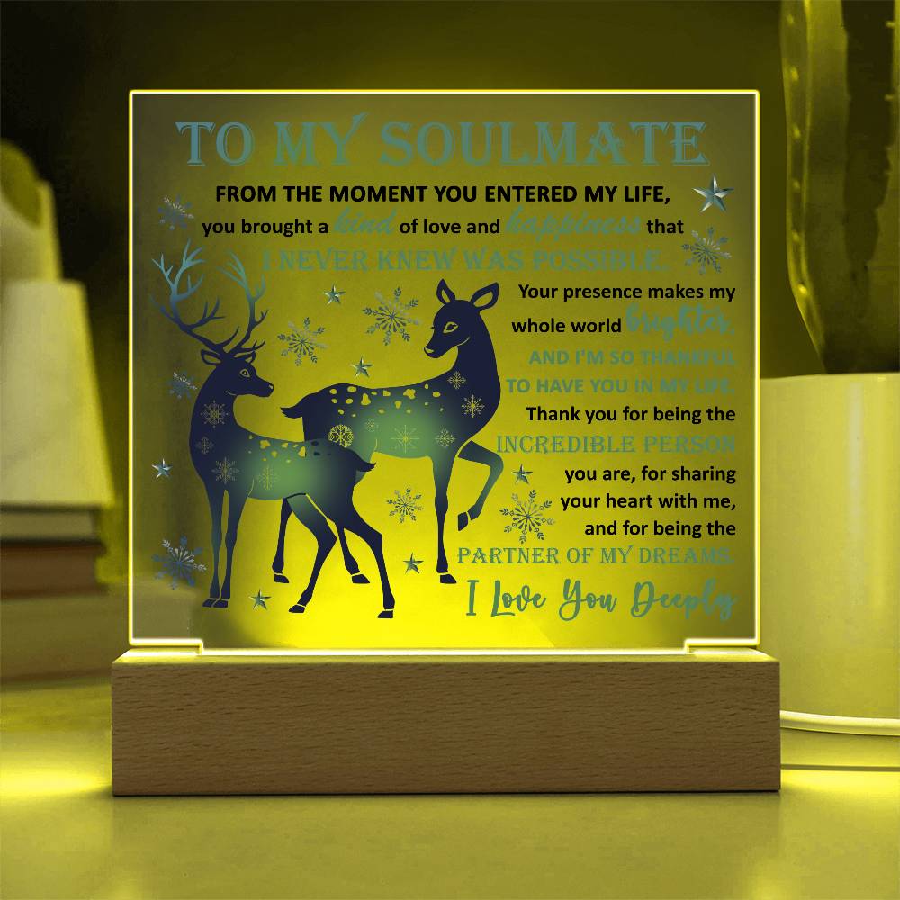 Soulmate - Partner Of Dreams Acrylic Plaque with LED Lighted Wooden Base