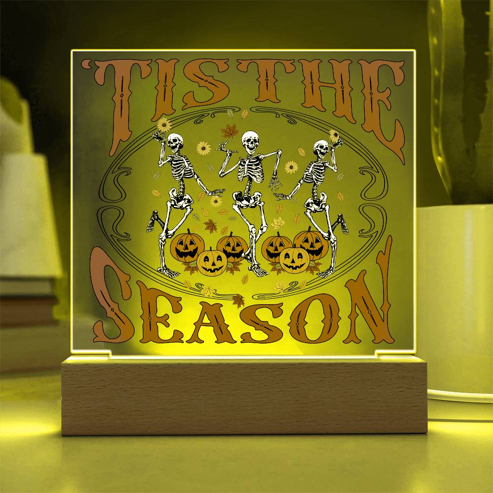 Halloween Decor - Tis The Season Acrylic Square Plaque with LED Wooden Base