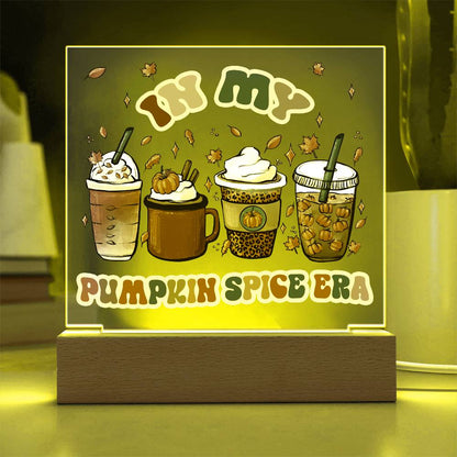 Pumpkin Spice Era Acrylic Square Plaque with LED Wooden Base