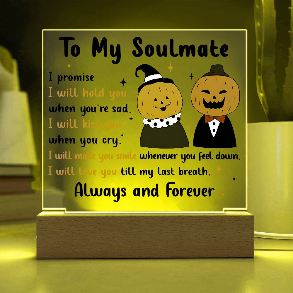 Soulmate - Love You Til My Last Breath Halloween Pumpkin with LED Lighted Wooden Base