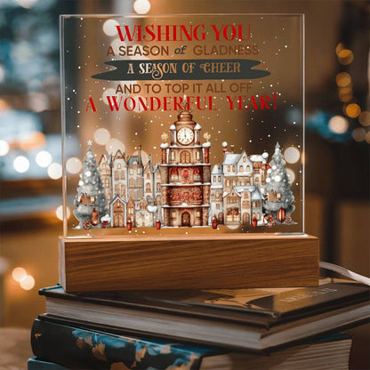 Wishing You a Season of Gladness Holiday Acrylic Plaque with Lighted LED Wooden Base