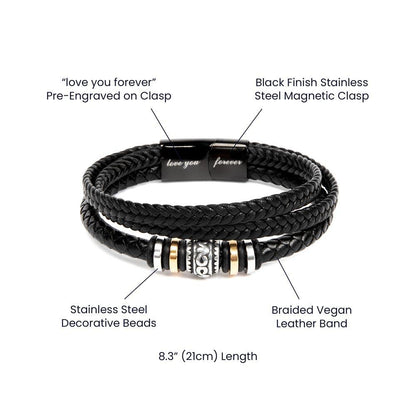 Gift for New Dad - Daddy- We Will Share a Bond Stronger Than Steel-Braided Leather Men's Bracelet