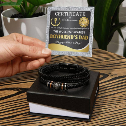 Gift for Boyfriend's Dad - World's Greatest Dad Happy Father's Day - Men's Braided Leather Bracelet