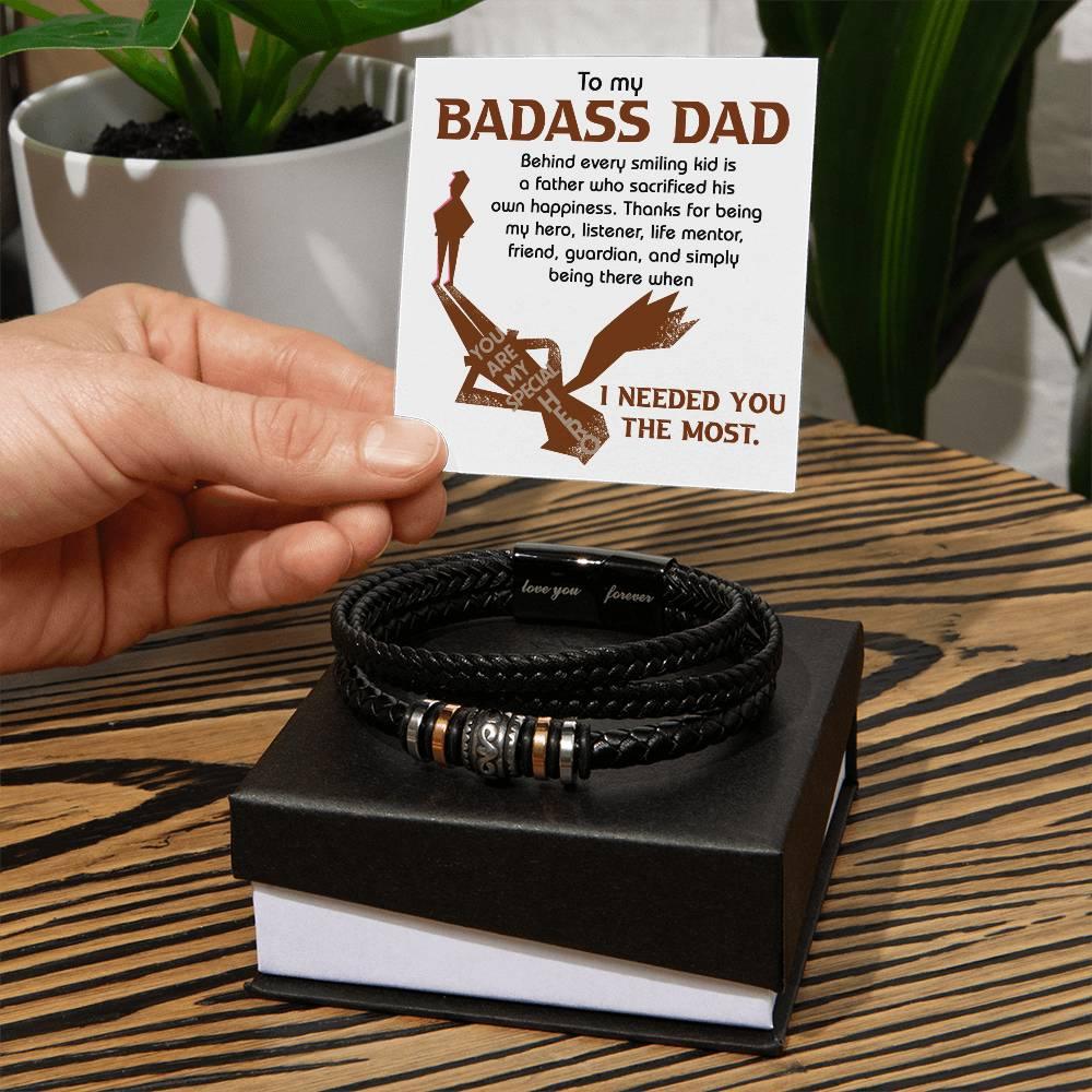 Dad Gift - To My Badass Dad - Braided Leather Men's Bracelet