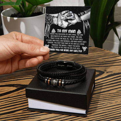 To My Man – Engraved Vegan Leather Bracelet with Sentimental Message Card – Stainless Steel Magnetic Clasp, Perfect Valentine's Day Gift for Him