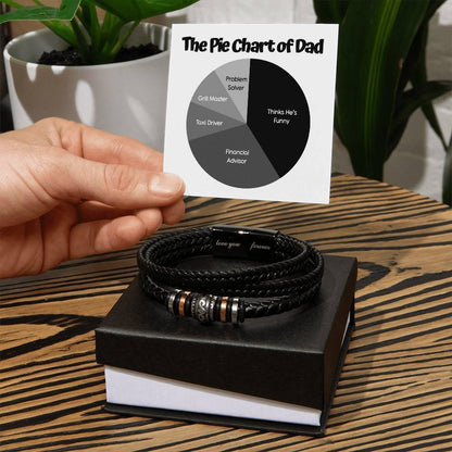 Gift for Dad - Pie Chart - Black Braided Leather Men's Bracelet