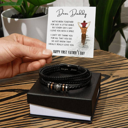 Dear Daddy Happy First Father's Day Leather Braided Men's Bracelet