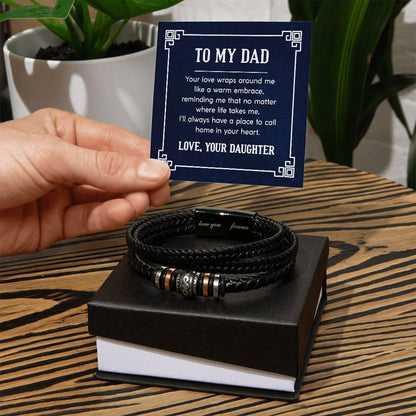 Dad Gift A Home in your Heart Leather Braided Men's Bracelet