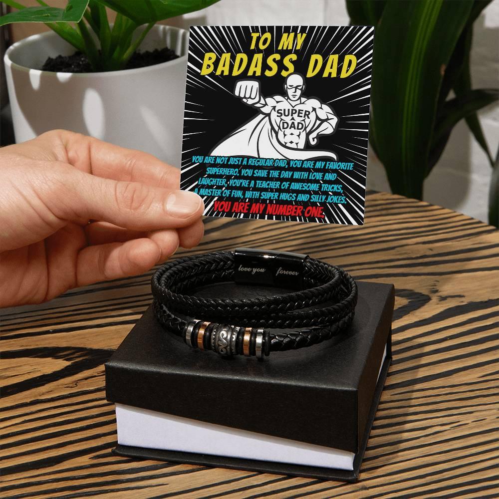 To My Badass Dad - You Are My Favorite Superhero - Men's Braided Leather Bracelet with Gift Box