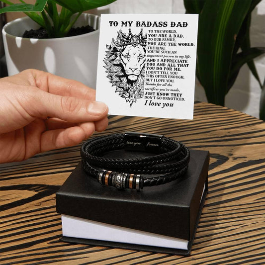 Dad Gift- Badass Dad You are the World -Braided Leather Men's Bracelet