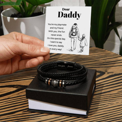 Dear Daddy I Love You in Every Way Leather Braided Men's Bracelet