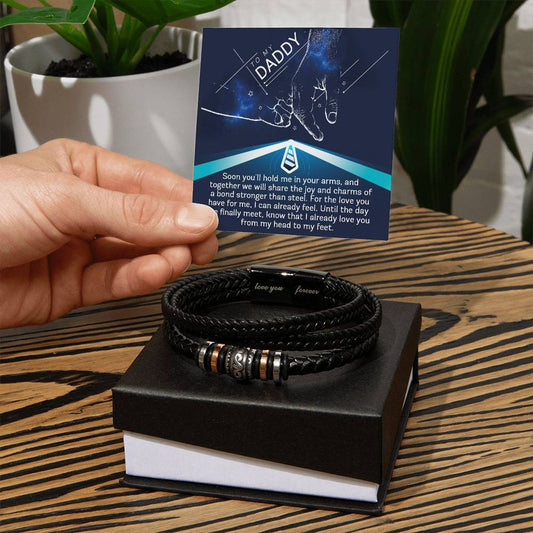 Gift for New Dad - Daddy- We Will Share a Bond Stronger Than Steel-Braided Leather Men's Bracelet