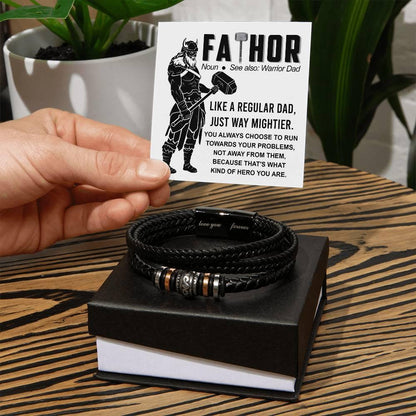 Dad - My Warrior Leather Braided Men's Bracelet