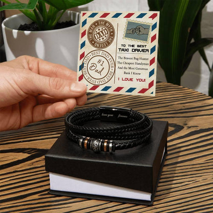 Dad Gift - Most Generous Bank - Black Braided Leather Men's Bracelet