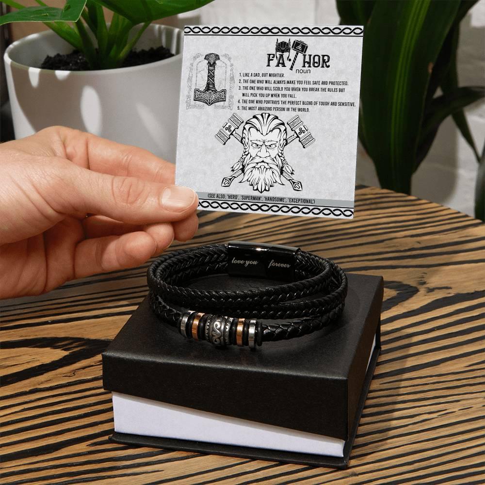 Gift for Dad - Safe And Protected - Black Braided Leather Men's Bracelet