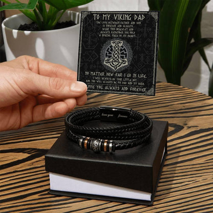 Dad Gift - To My Viking Dad The Love Between A Father And Son Braided Leather Men's Bracelet