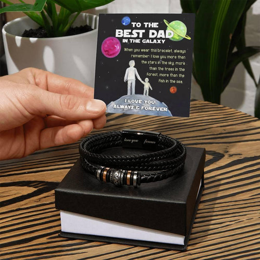 Dad Gift -Best Dad In The Galaxy - Braided Leather Men's Bracelet