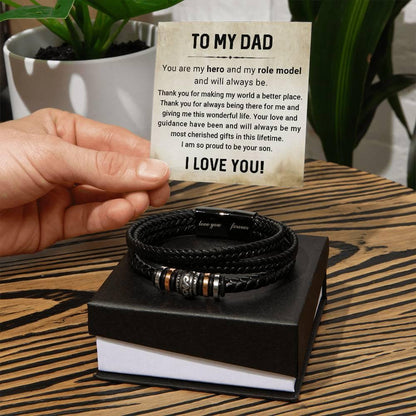 Dad My Hero My Role Model Leather Braided Men's Bracelet