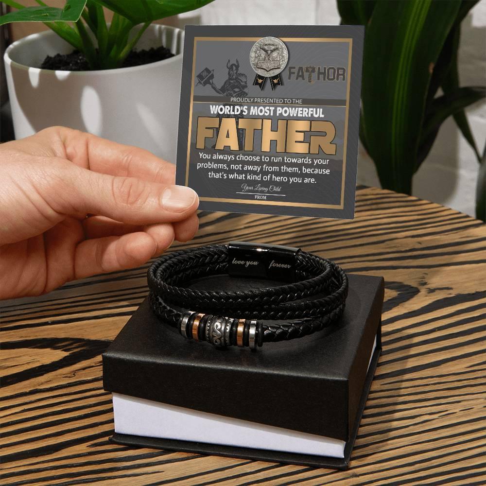 Dad Gift-Fathor - The Most Powerful Viking Father - Braided Leather Men's Bracelet