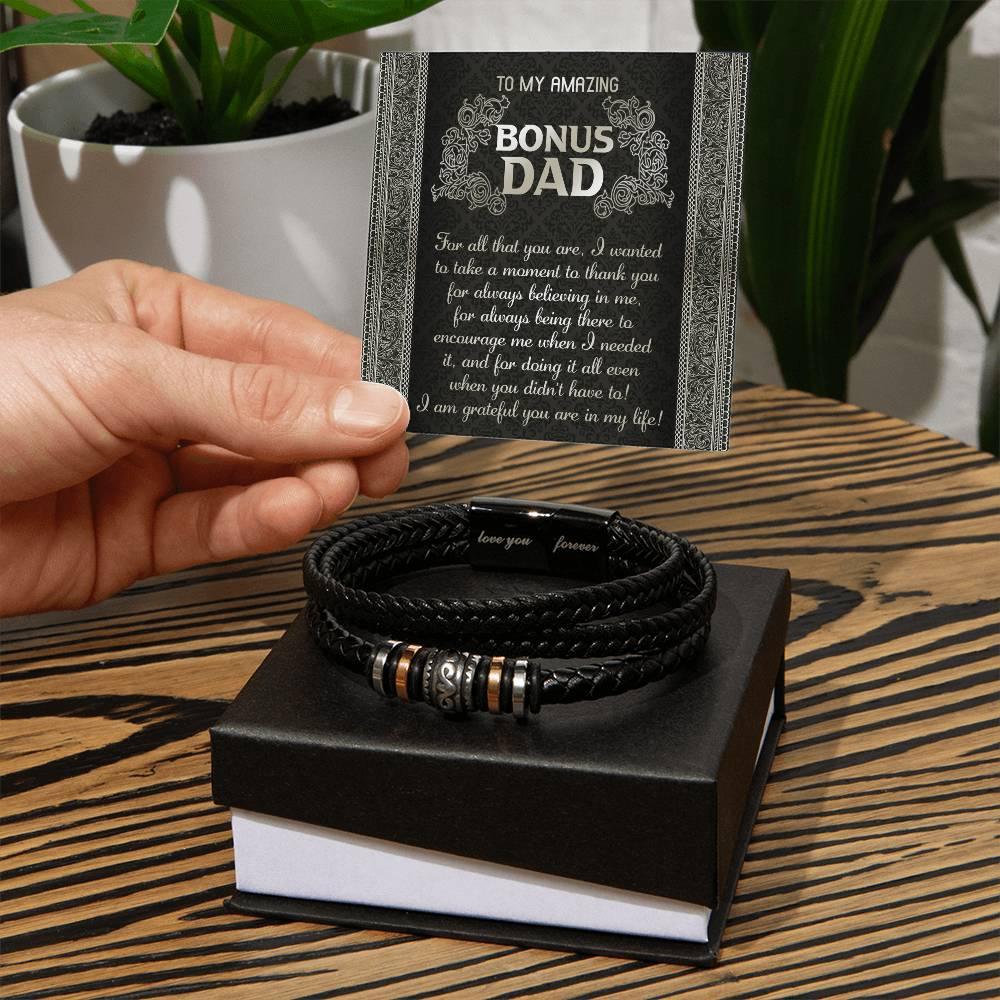 Gift for Bonus Dad I am Grateful You are in My Life Men's Braided Leather Bracelet