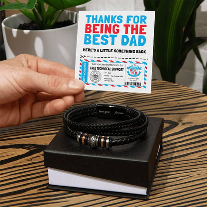 Dad Gift Voucher- Black Braided Leather Men's Bracelet