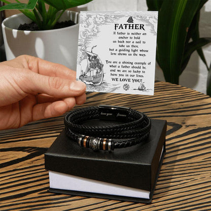 Gift for Father - You Are Our Guiding Light Men's Braided Leather Keepsake Bracelet