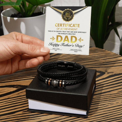 Dad Gift Certificate of Achievement Leather Bracelet