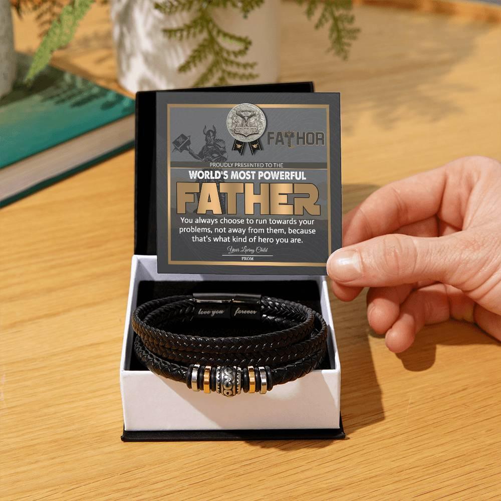 Dad Gift-Fathor - The Most Powerful Viking Father - Braided Leather Men's Bracelet