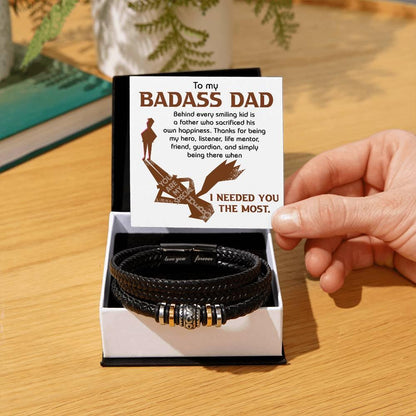 Dad Gift - To My Badass Dad - Braided Leather Men's Bracelet