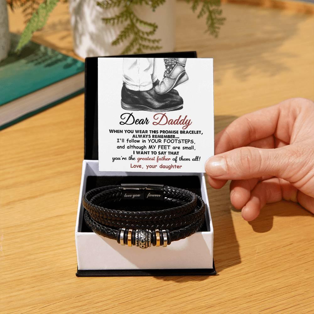 Dad Gift- I'll Follow Your Footsteps Promise Braided Leather Men's Bracelet