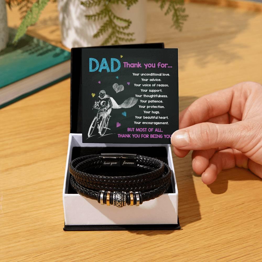 Dad Gift-Thank You For Being You -Braided Leather Men's Bracelet