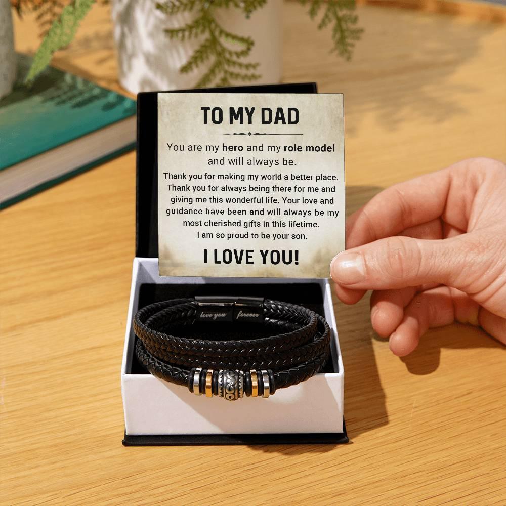 Dad My Hero My Role Model Leather Braided Men's Bracelet