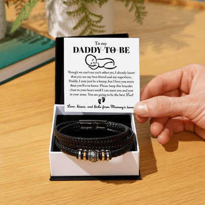 New Daddy to Be Gift -Soon I Will Rest In Your Arms-Braided Leather Men's Bracelet