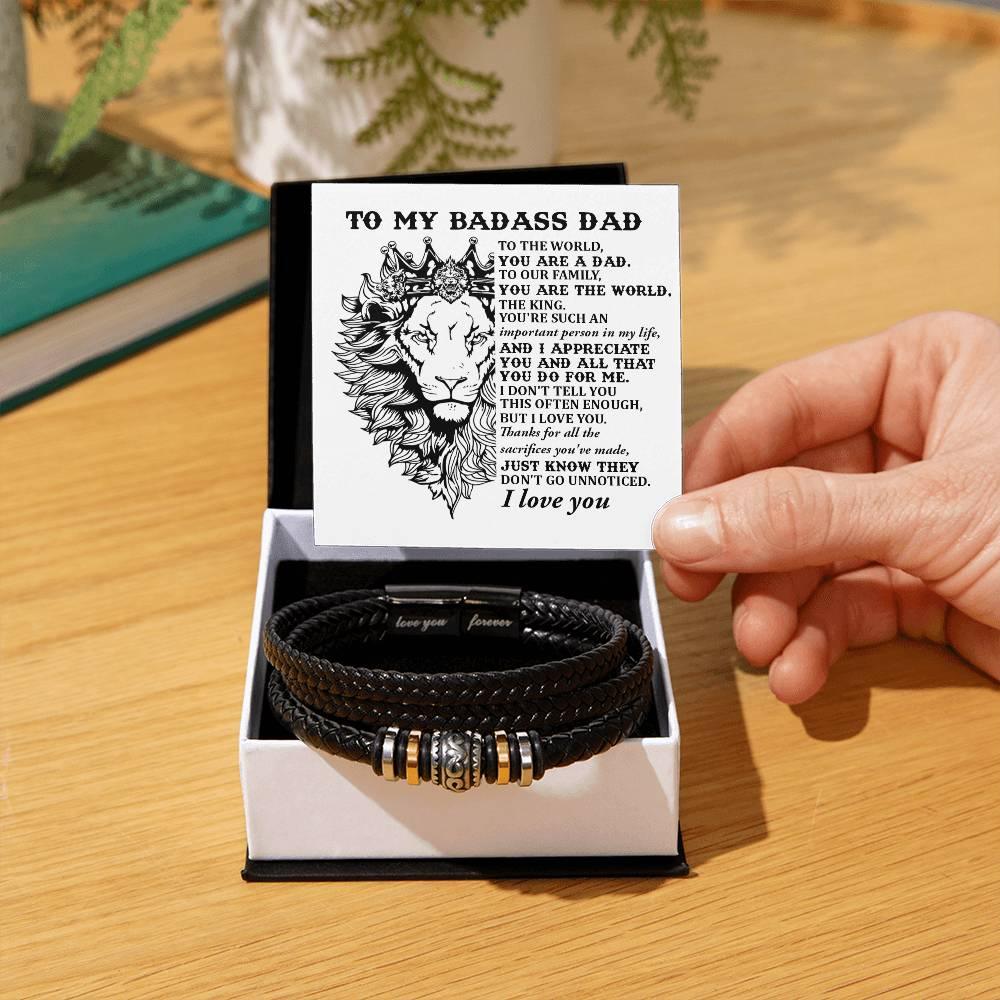 Dad Gift- Badass Dad You are the World -Braided Leather Men's Bracelet