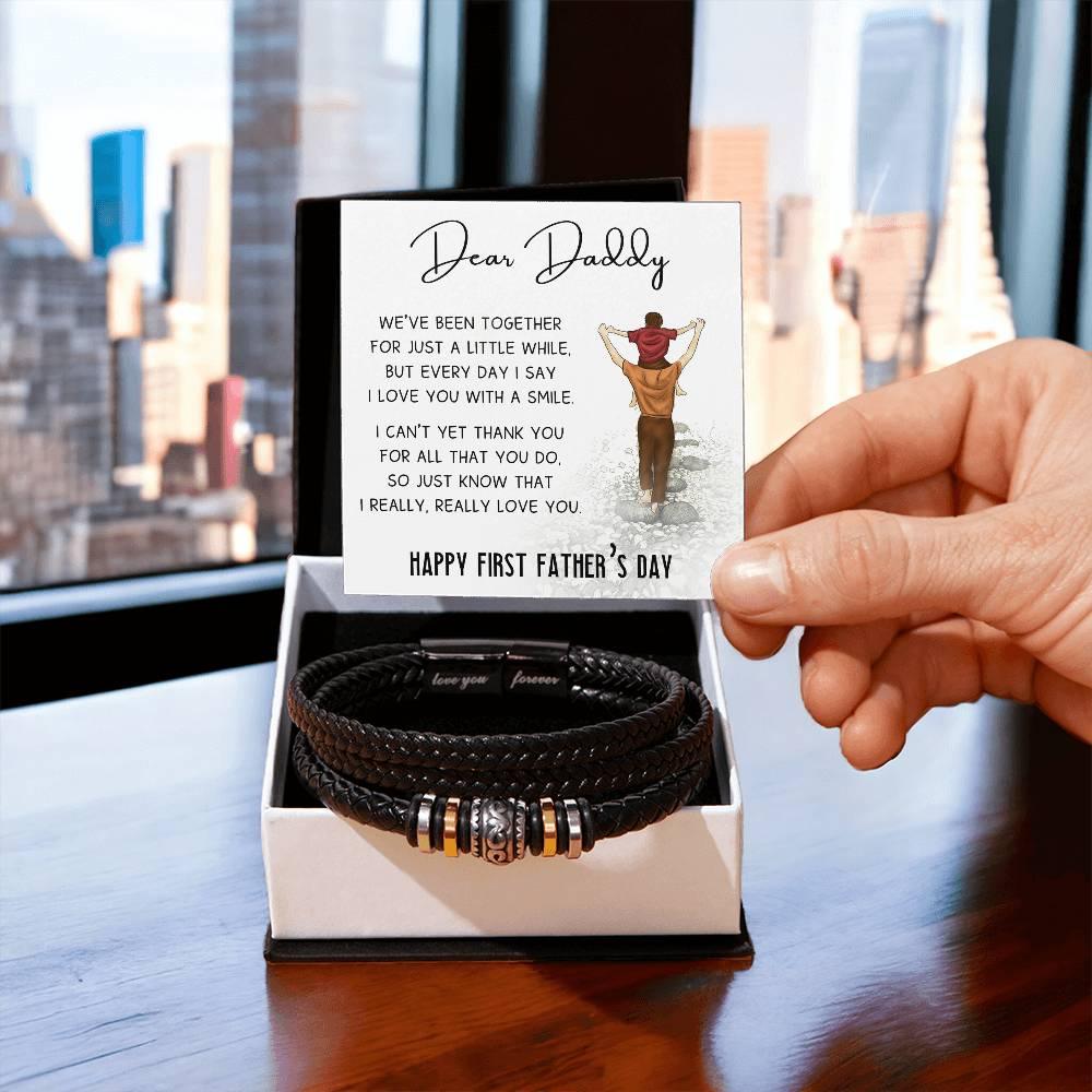 Dear Daddy Happy First Father's Day Leather Braided Men's Bracelet