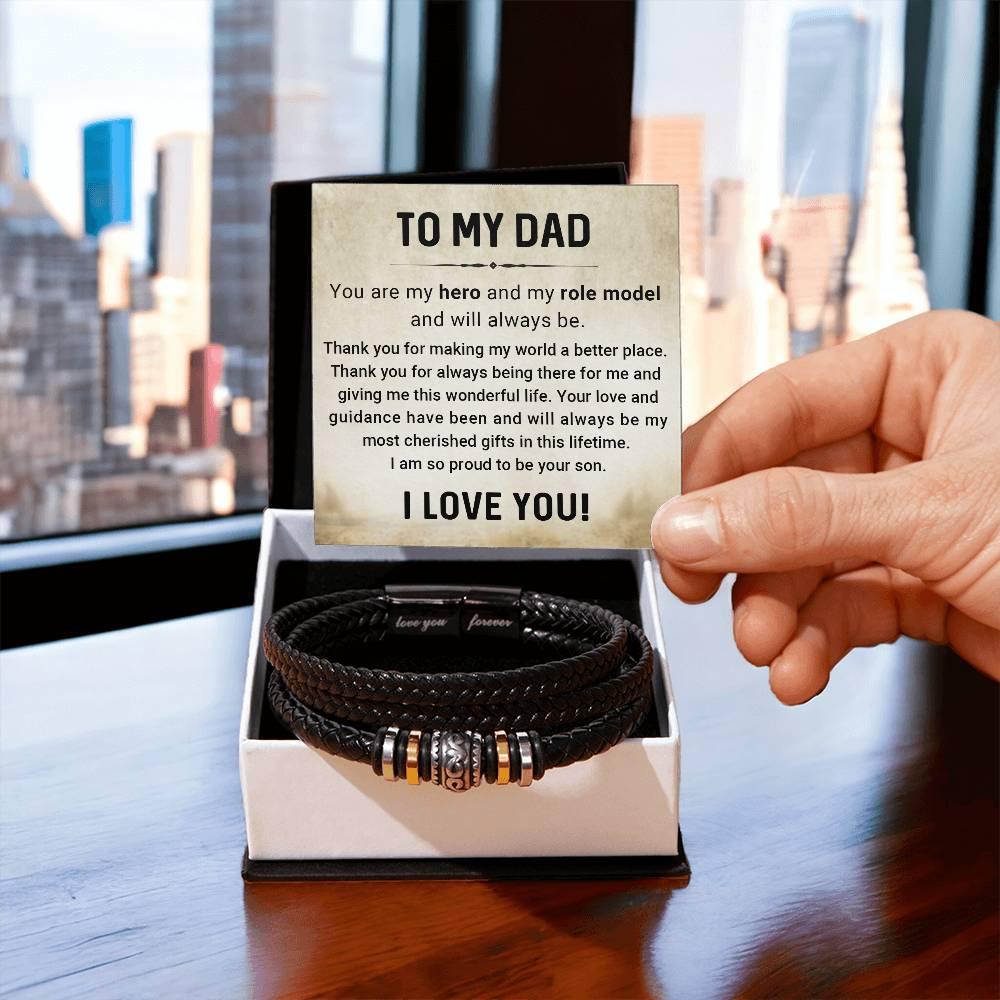 Dad My Hero My Role Model Leather Braided Men's Bracelet