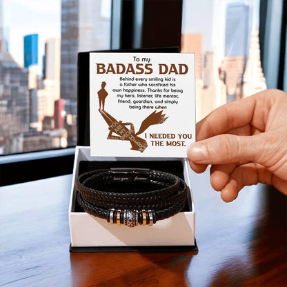 Dad Gift - To My Badass Dad - Braided Leather Men's Bracelet