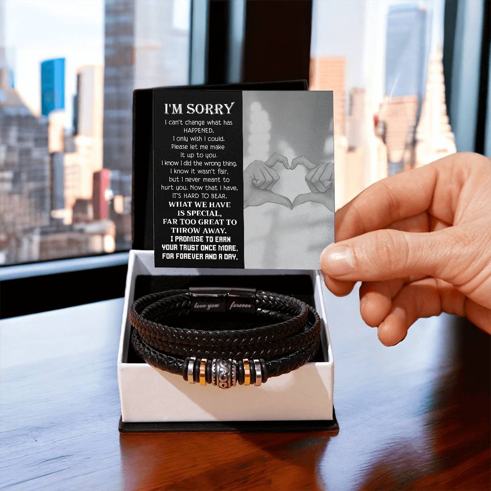 Apology Gift For Him - Sorry, I Wish I Could - Love You Forever Men's Bracelet