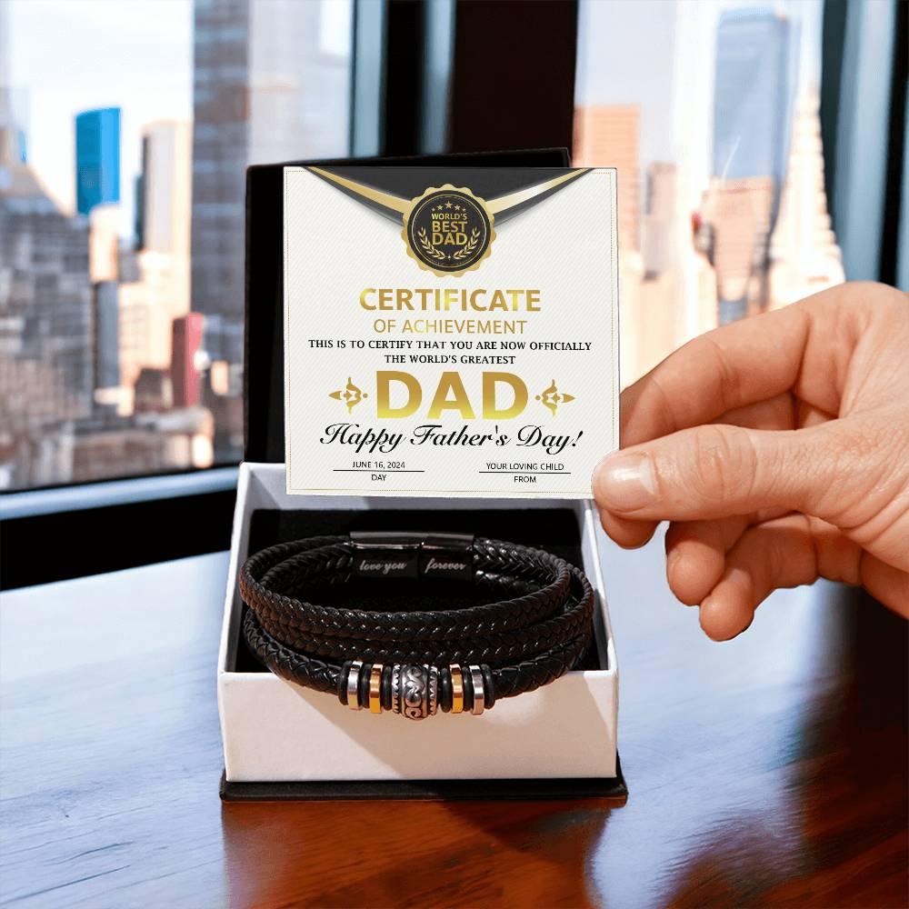 Dad Gift Certificate of Achievement Leather Bracelet