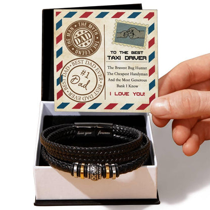 Dad Gift - Most Generous Bank - Black Braided Leather Men's Bracelet