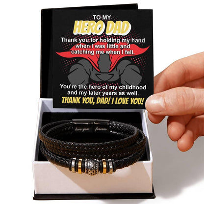 Dad Gift - To My Hero Dad Catching Me When I Fell - Braided Leather Men's Bracelet