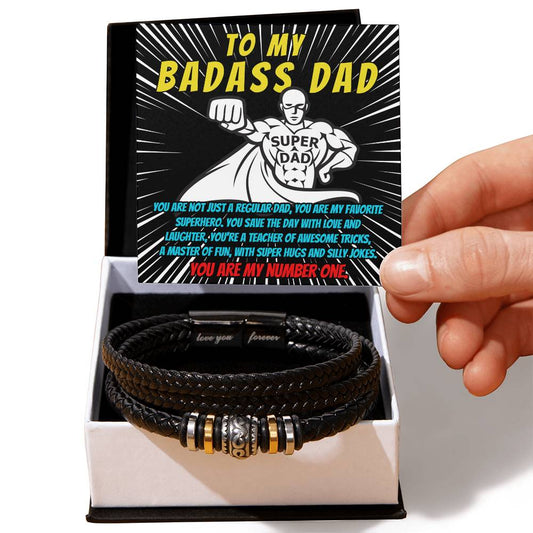 To My Badass Dad - You Are My Favorite Superhero - Men's Leather Bracelet with Gift Box