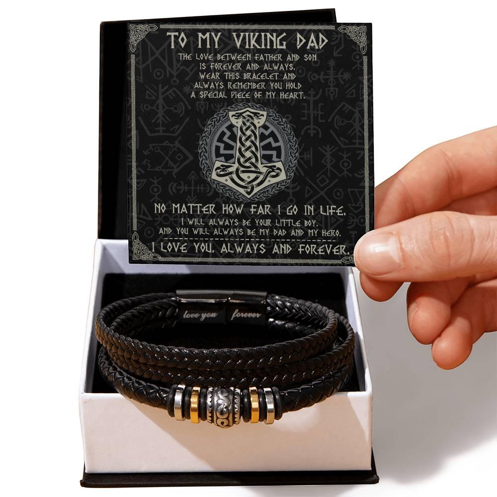 Dad Gift - To My Viking Dad The Love Between A Father And Son Braided Leather Men's Bracelet